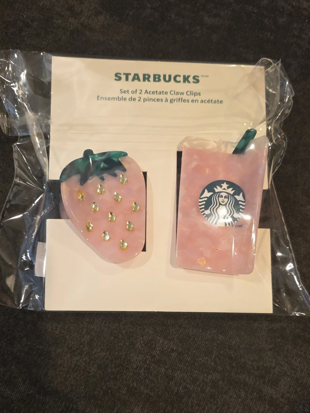 Starbucks Pink Hat & Pink Claw Clips